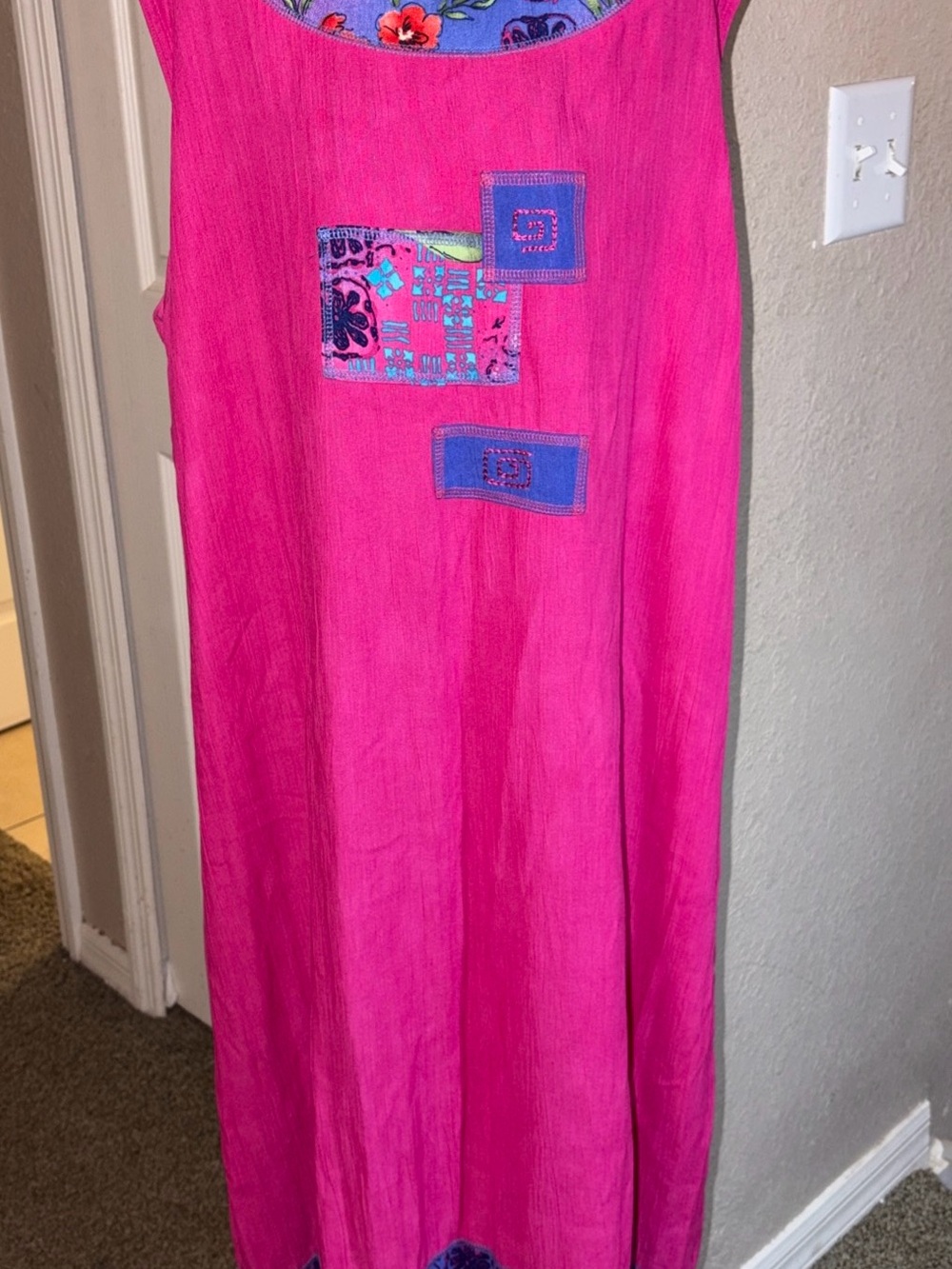 Vtg CM Shapes Dress Womens 3X Plus Pink Blue Floral Sleeveless Crinkle Maxi
